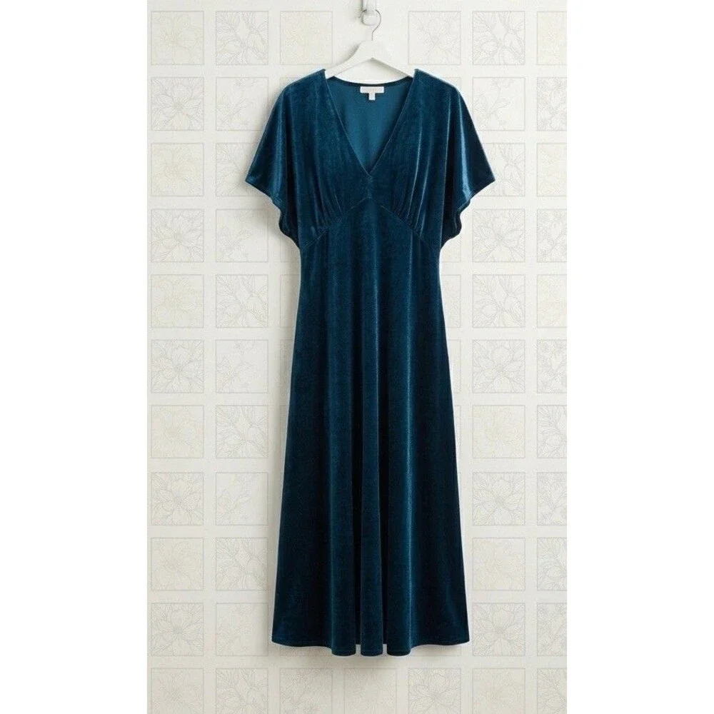 Taylor Womens Dress Blue Velvet Evening Flare Size 14 - Picture 1 of 15